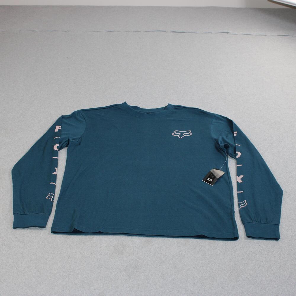 Fox Racing Shirt Mens Large Blue Teal Long Sleeve Fox Logo Motocross Graphic Tee